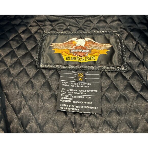 Harley Davidson Embroidered Women's Leather Motorcycle Jacket Black Size XS - Picture 8 of 9